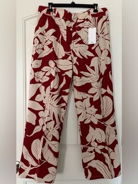 Mango Red & Cream Floral Wide-Leg Pants